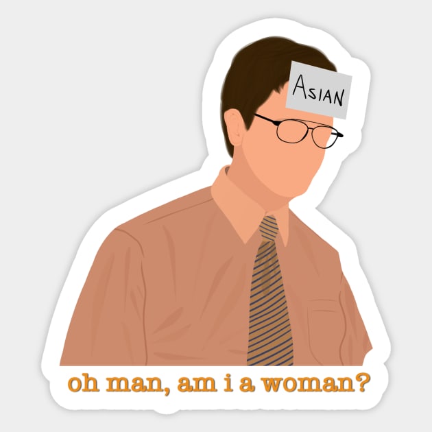 Dwight Schrute Asian Oh Man Am I A Woman Meme Fan Art Sticker by senaeksi